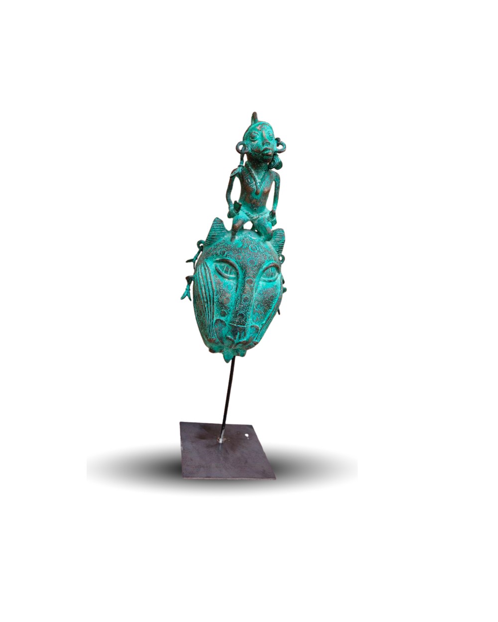 BENIN - LEOPARD HEAD WITH FIGURE