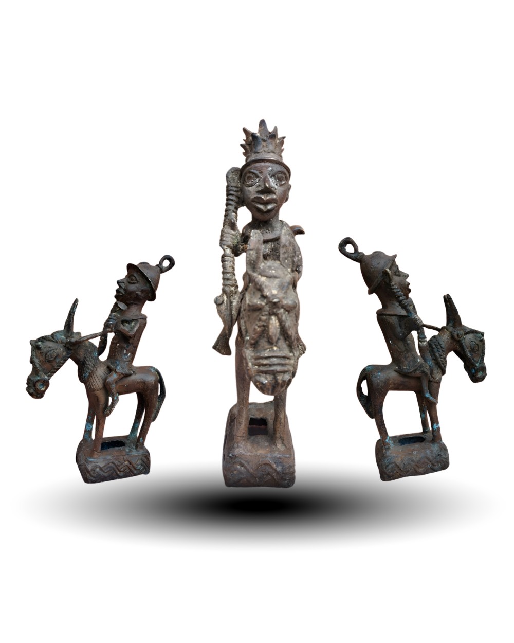 BENIN - IFE TRIBE BRONZE KING & WARRIORS